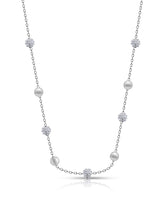925 Sterling Silver Pearl & Zircon Ball Necklace
