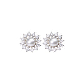 Pearl and Premium Diamond Flower Earrings