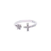 Silver Cross and Bloom Zircon Ring