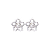 Pearl-Accented Floral Earrings with Premium Diamonds