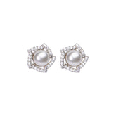 Elegant Pearl and Diamond Stud Earrings