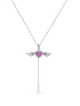 925 Sterling Silver Pink Heart Wing Pendant Necklace