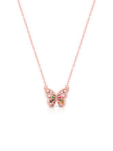 925 Sterling Silver Rose Gold Butterfly Pendant Necklace with Colorful Stones