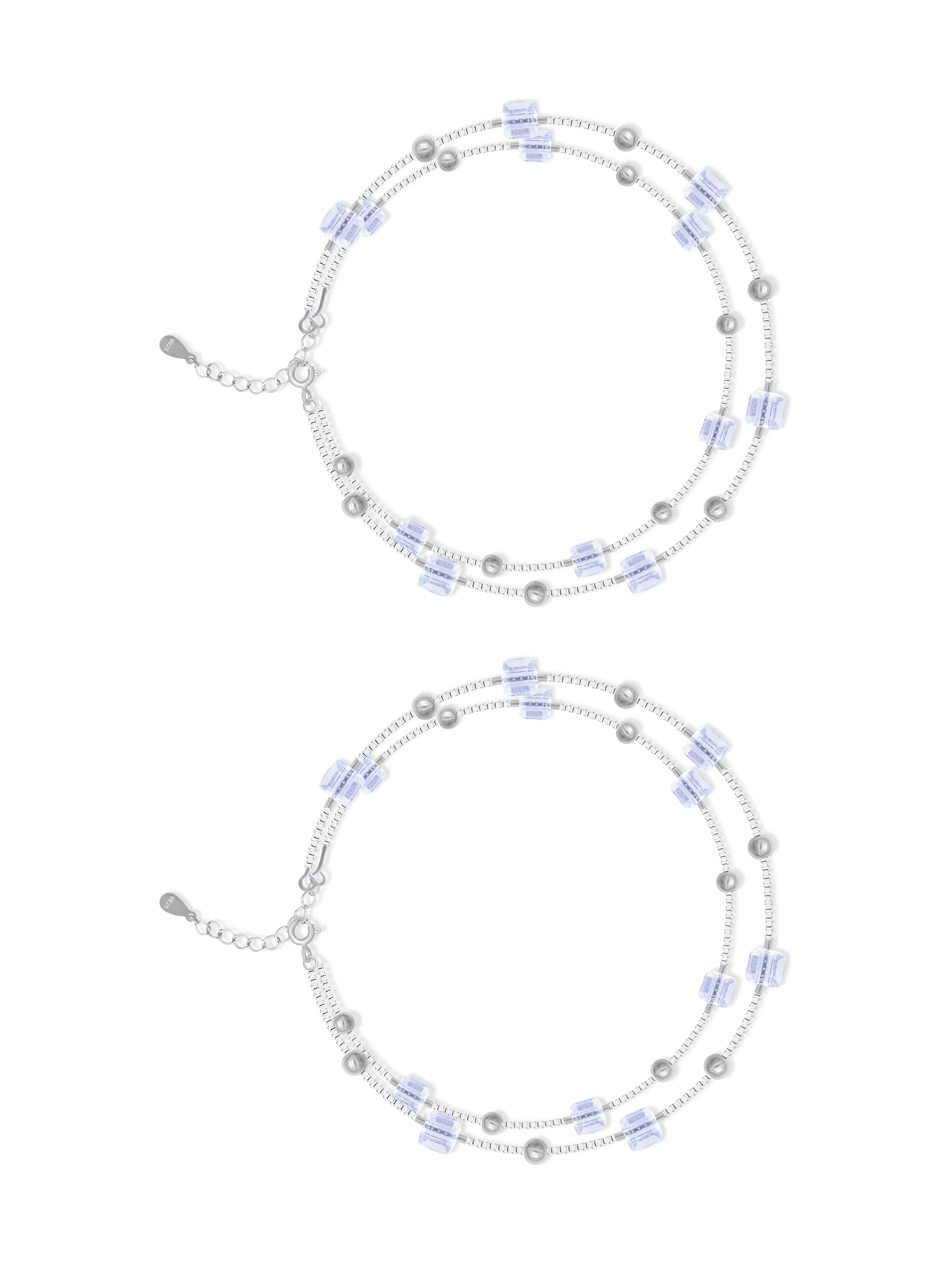 Double-Layered Rainbow Crystal Anklet – 925 Pure Silver