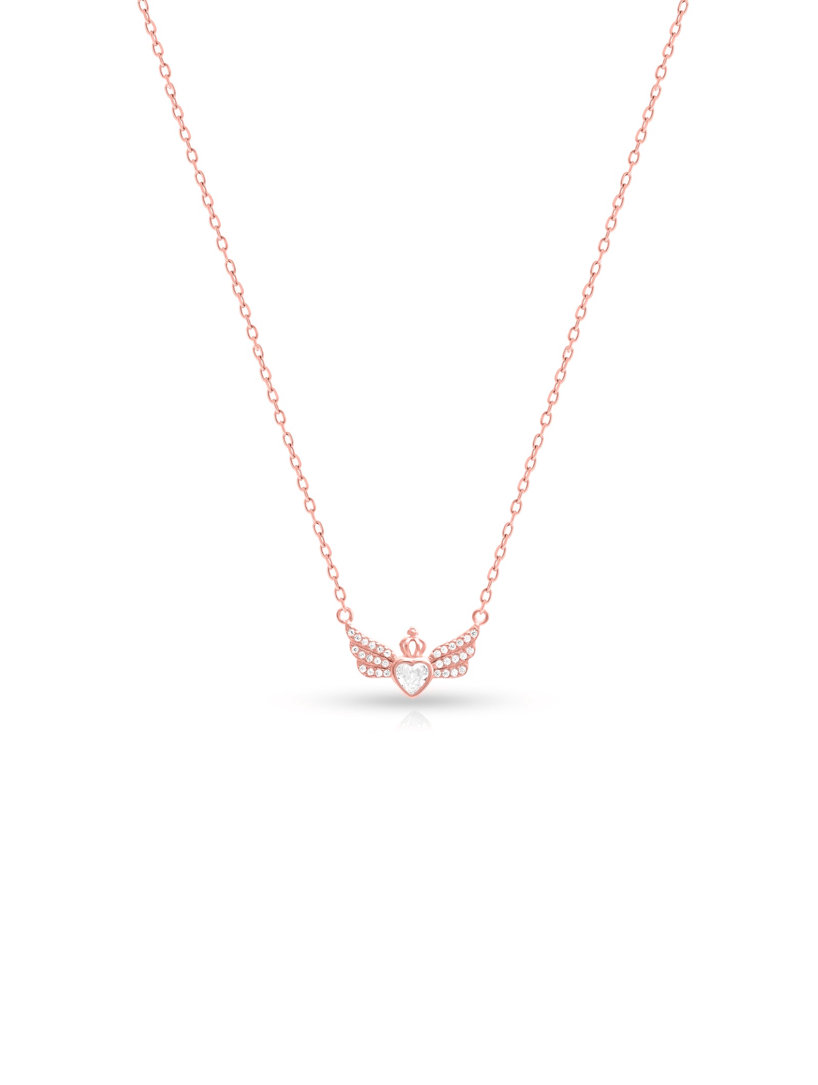 925 Sterling Silver Heart & Crown Pendant Necklace with Swarovski Wings