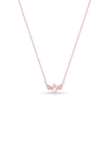 925 Sterling Silver Heart & Crown Pendant Necklace with Swarovski Wings