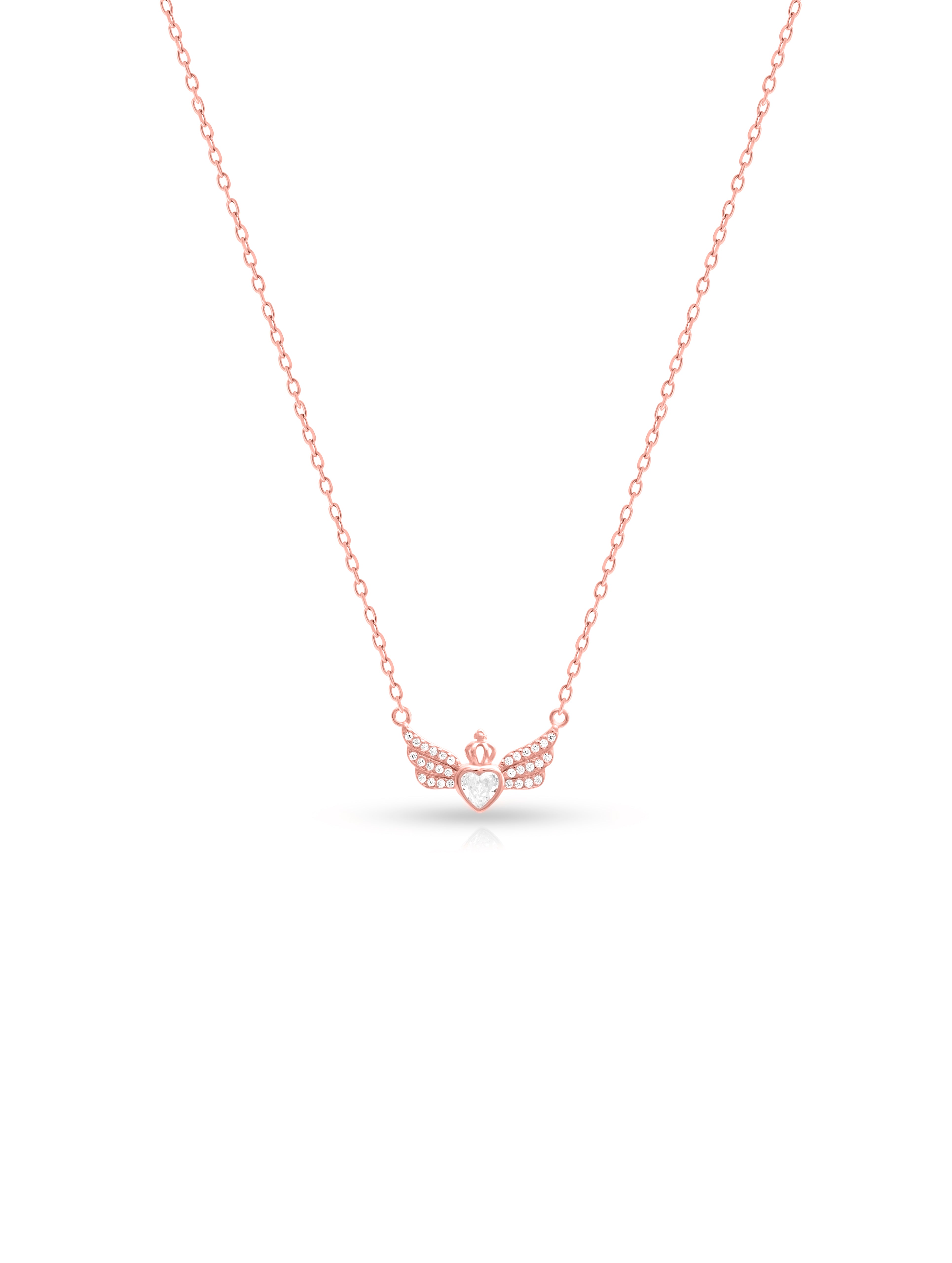 925 Sterling Silver Heart & Crown Pendant Necklace with Swarovski Wings