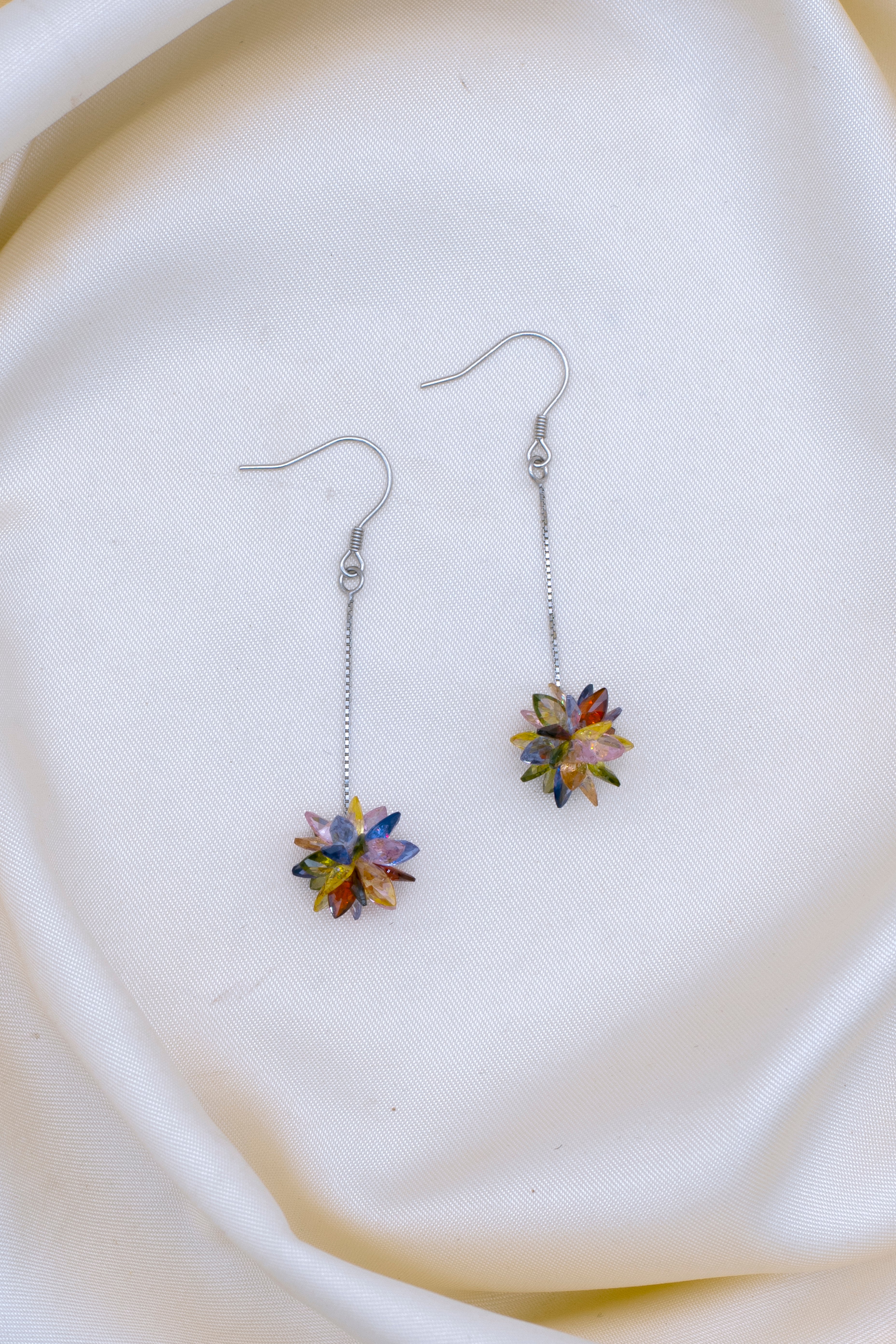Silver Hanging Earrings with Rainbow Crystal