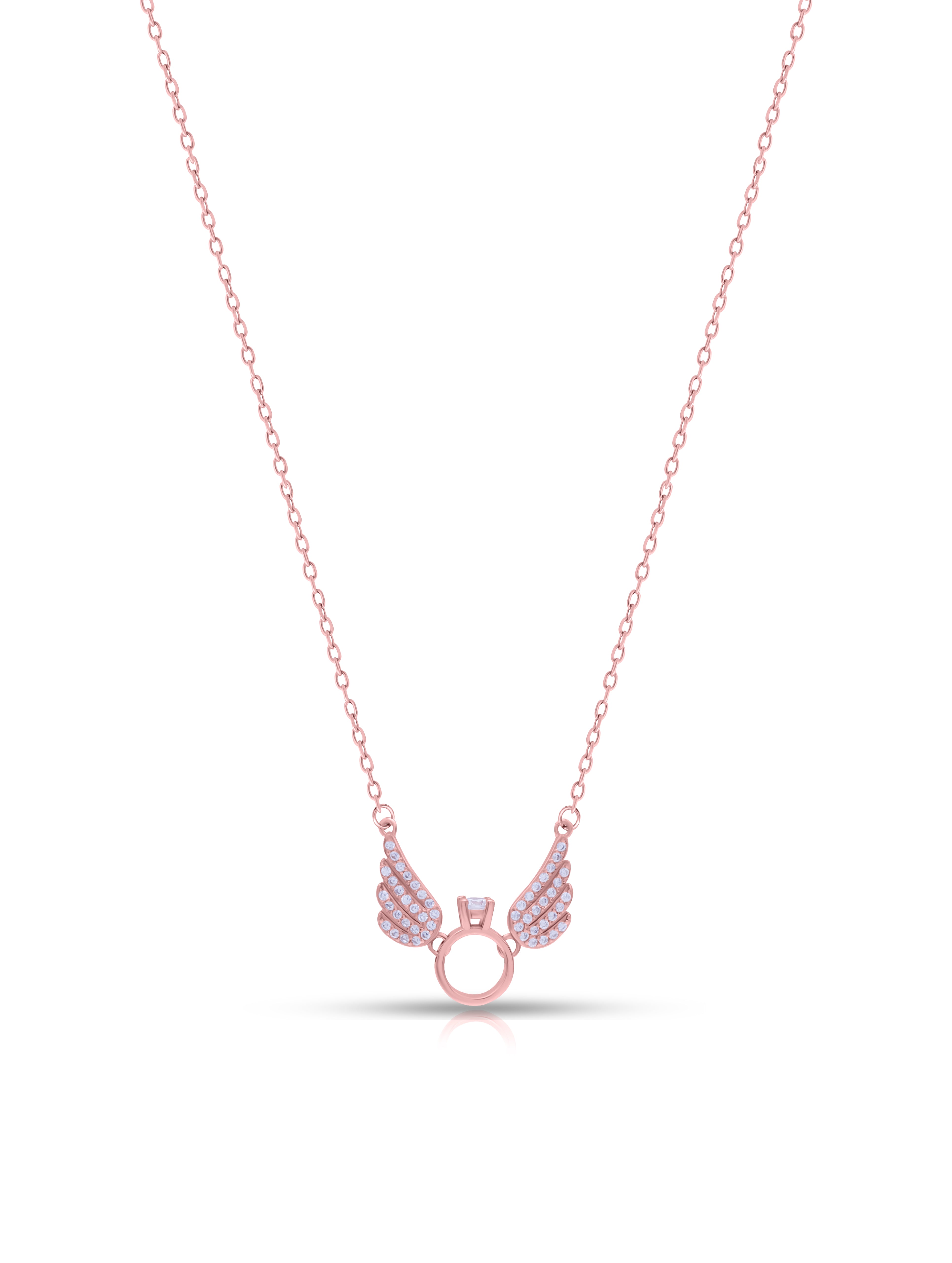 925 Sterling Silver Wing Pendant Chain with Solitaire