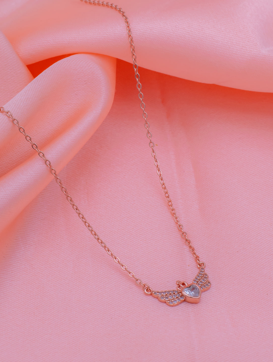 925 Sterling Silver Heart & Crown Pendant Necklace with Swarovski Wings