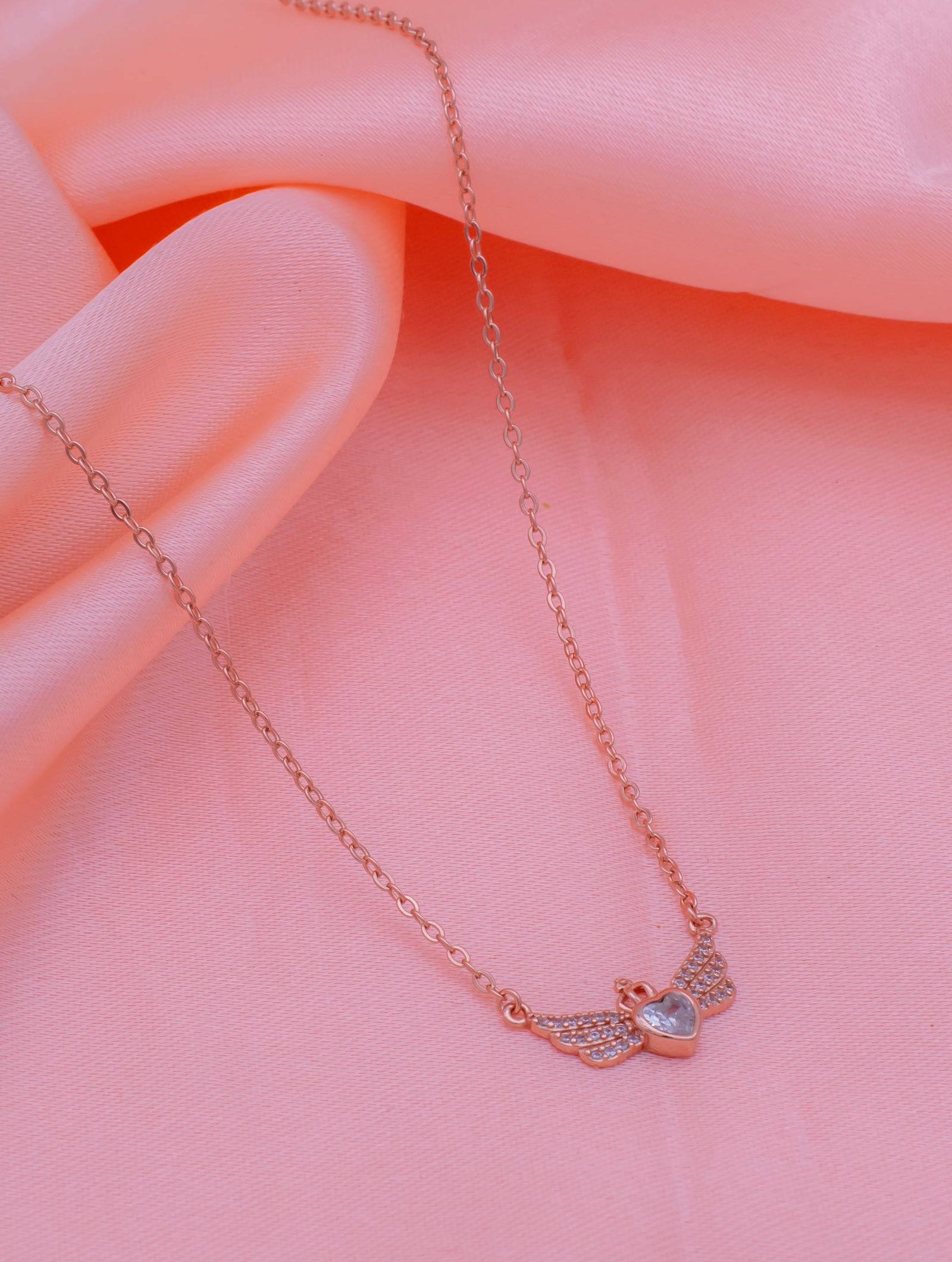 925 Sterling Silver Heart & Crown Pendant Necklace with Swarovski Wings