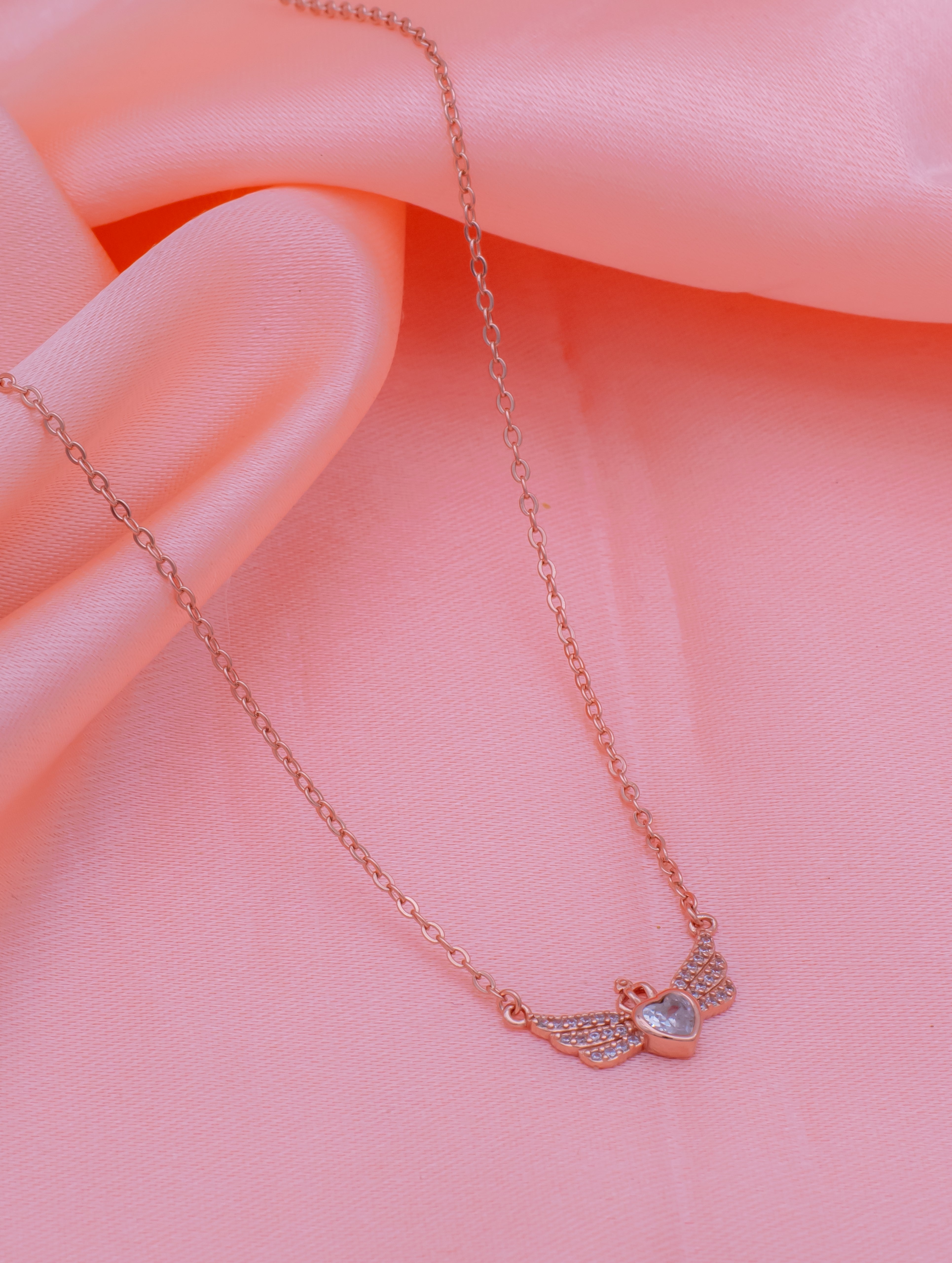 925 Sterling Silver Heart & Crown Pendant Necklace with Swarovski Wings