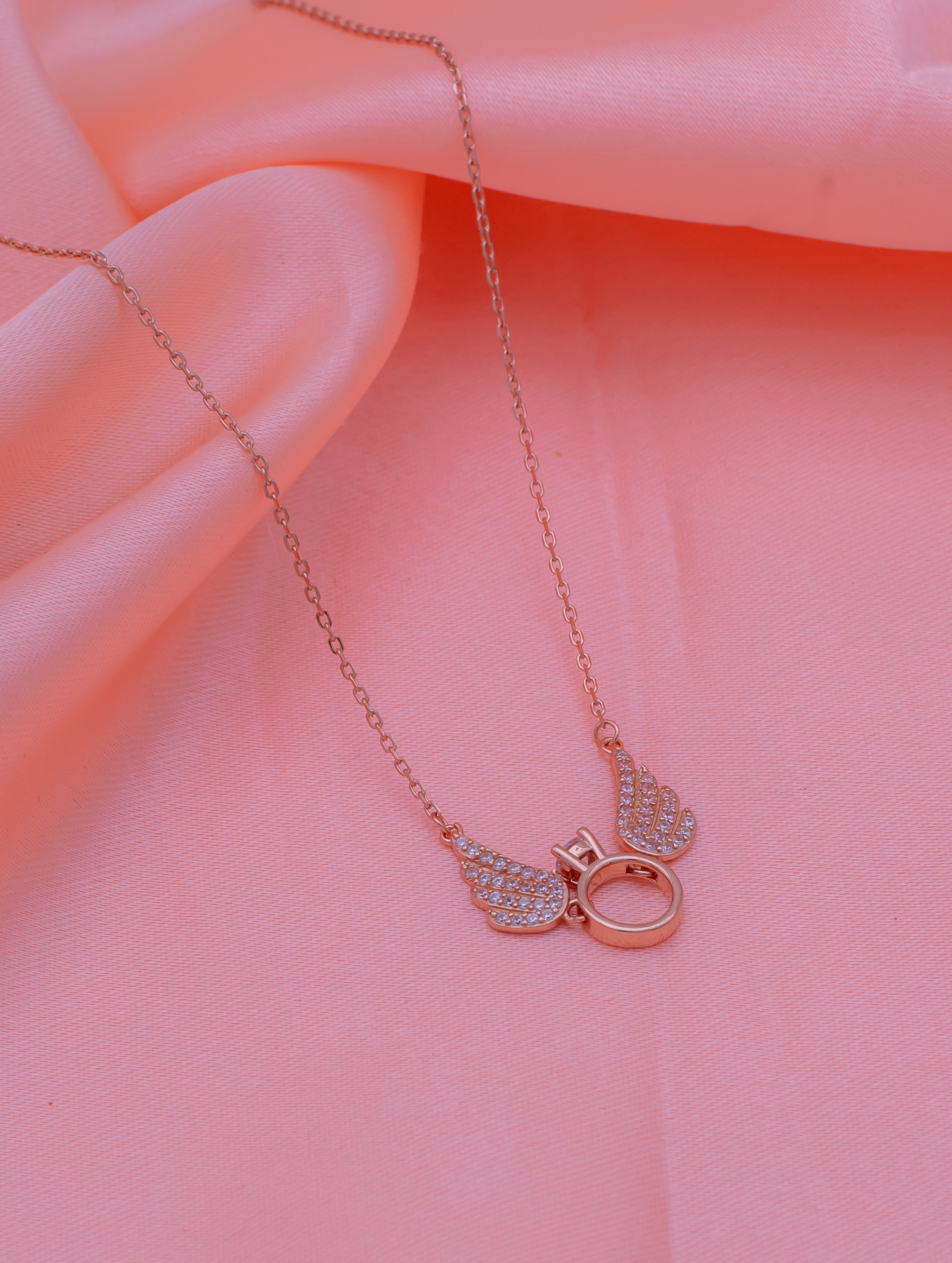 925 Sterling Silver Wing Pendant Chain with Solitaire