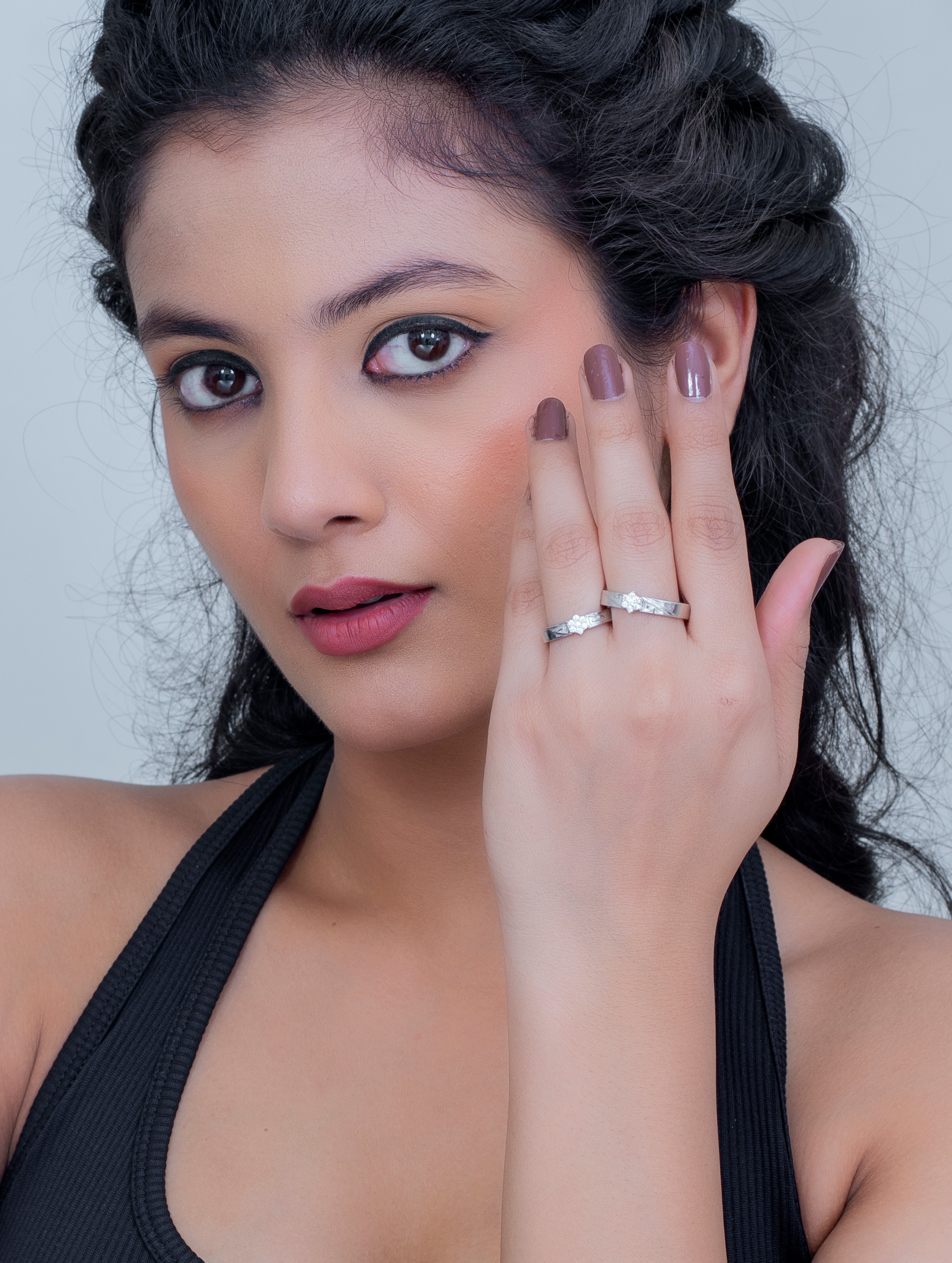 SILVER FLOWERY COUPLE RINGS