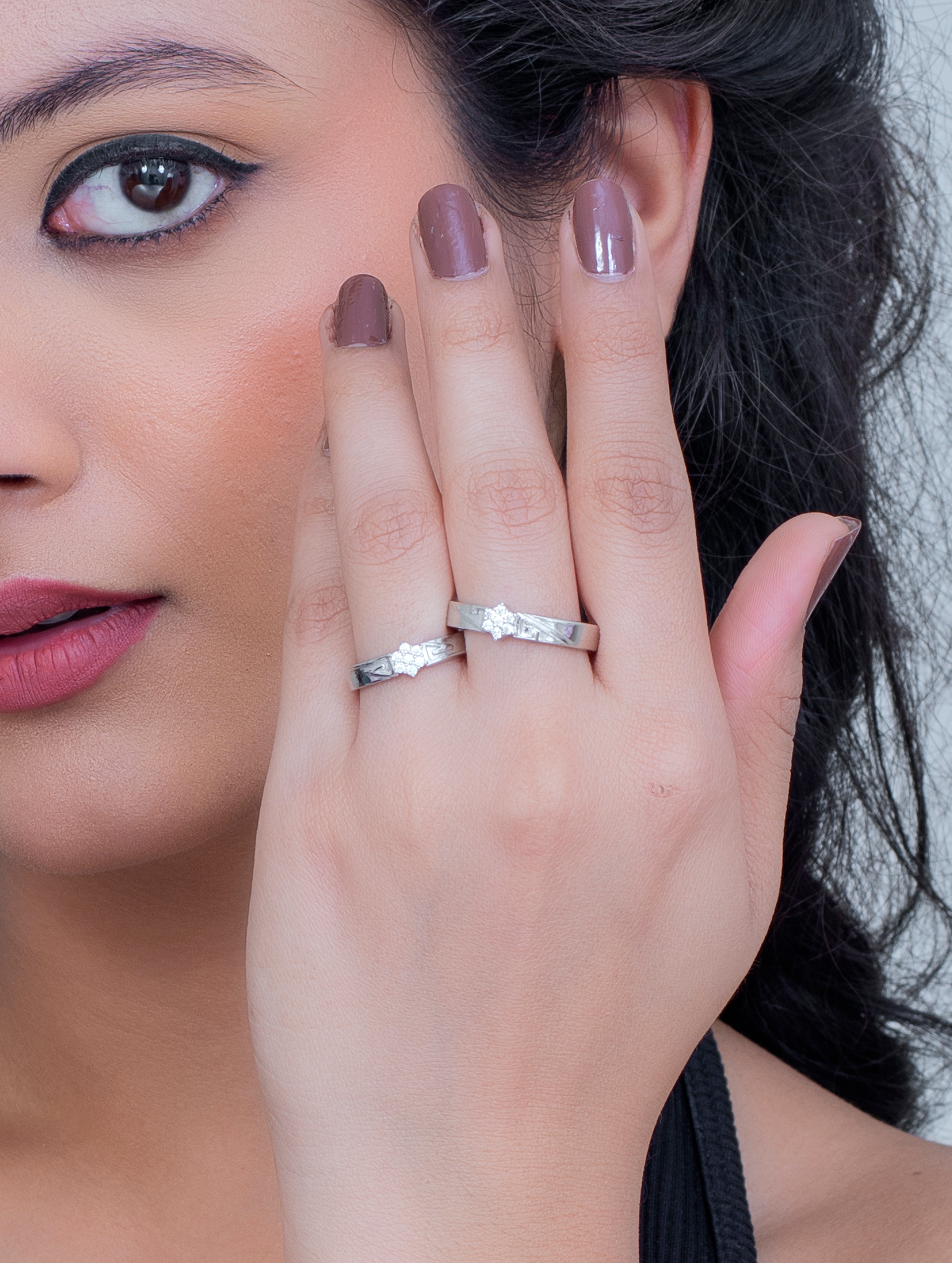 SILVER FLOWERY COUPLE RINGS