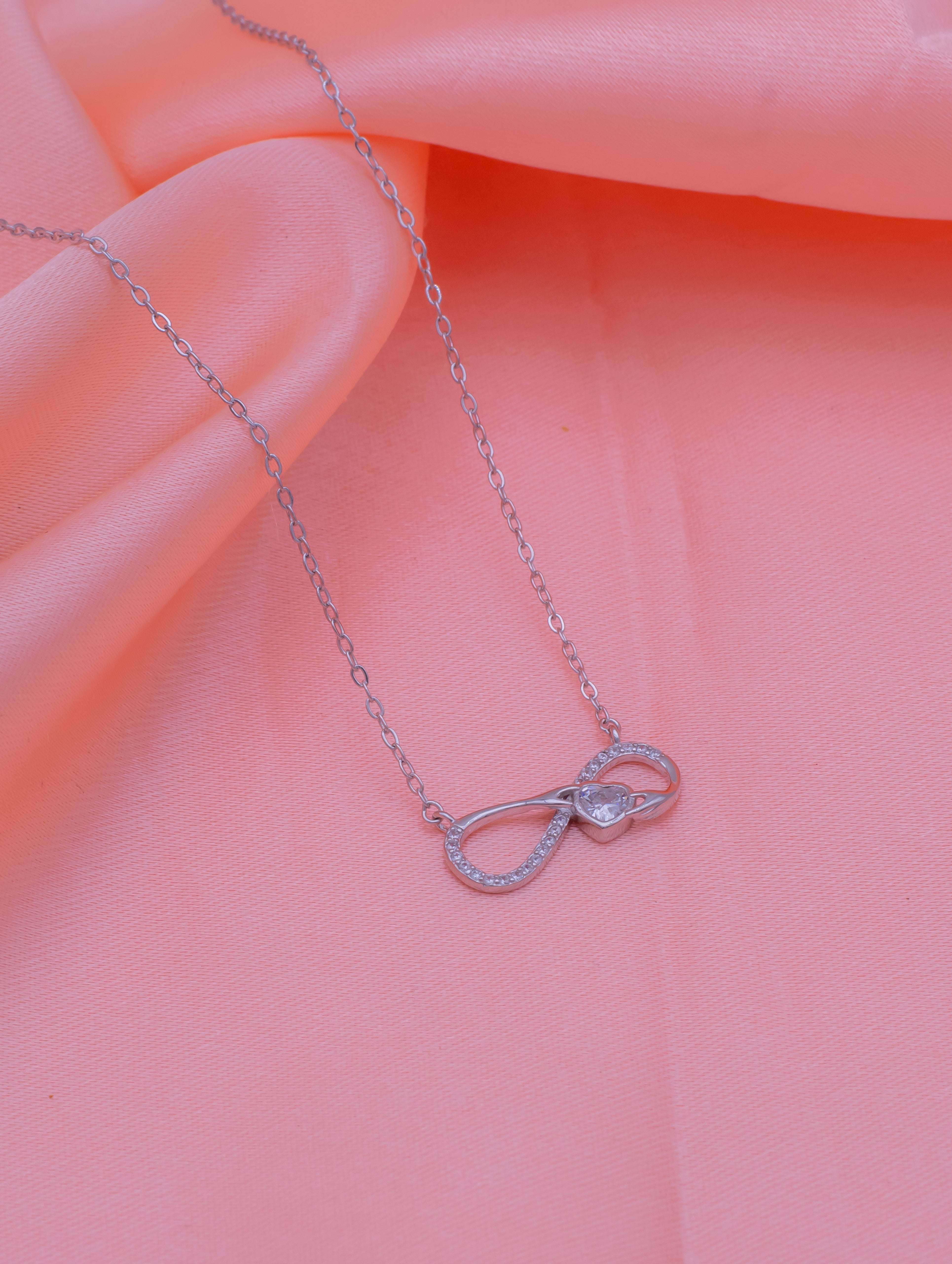 925 Sterling Silver Infinity & Heart Pendant Necklace