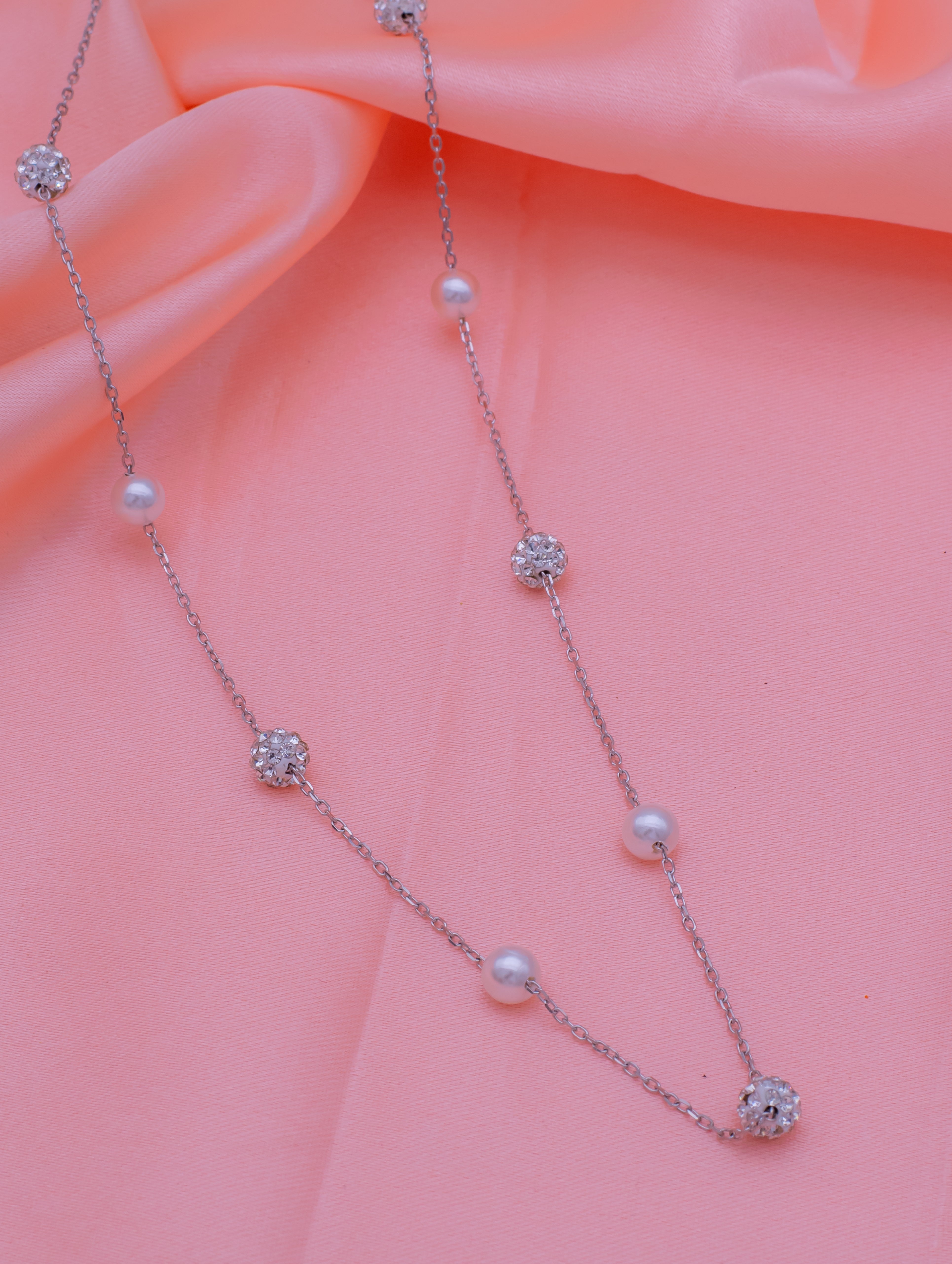 925 Sterling Silver Pearl & Zircon Ball Necklace