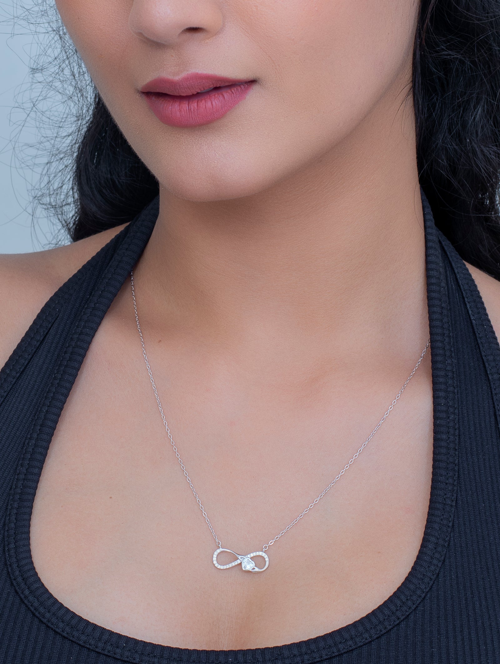 925 Sterling Silver Infinity & Heart Pendant Necklace