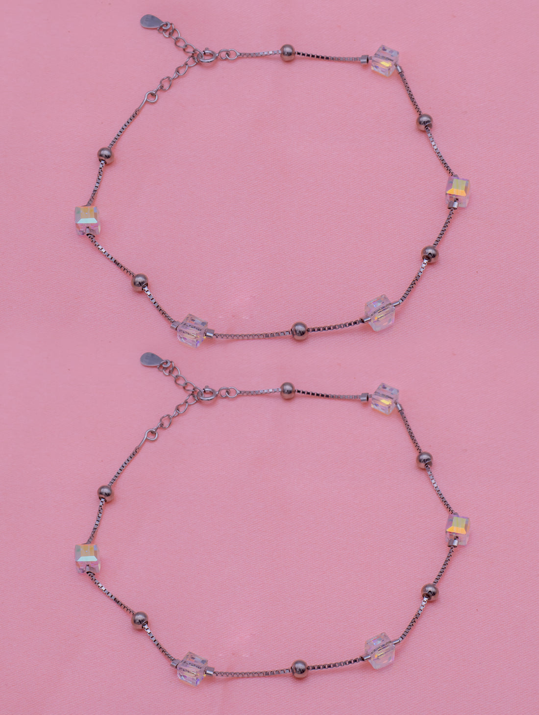 Silver Rainbow Crystal Anklet – Elegant & Adjustable