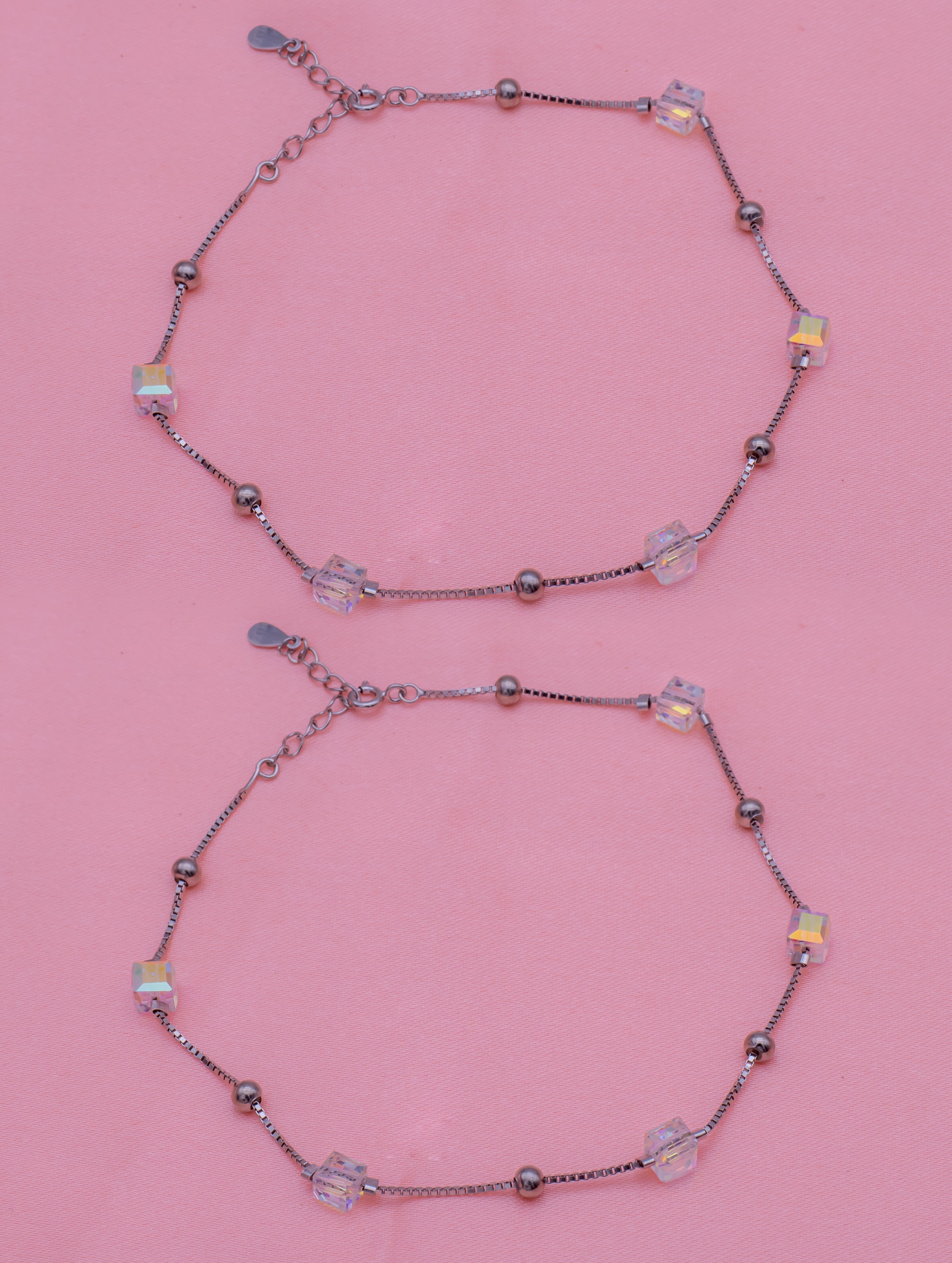 Silver Rainbow Crystal Anklet – Elegant & Adjustable