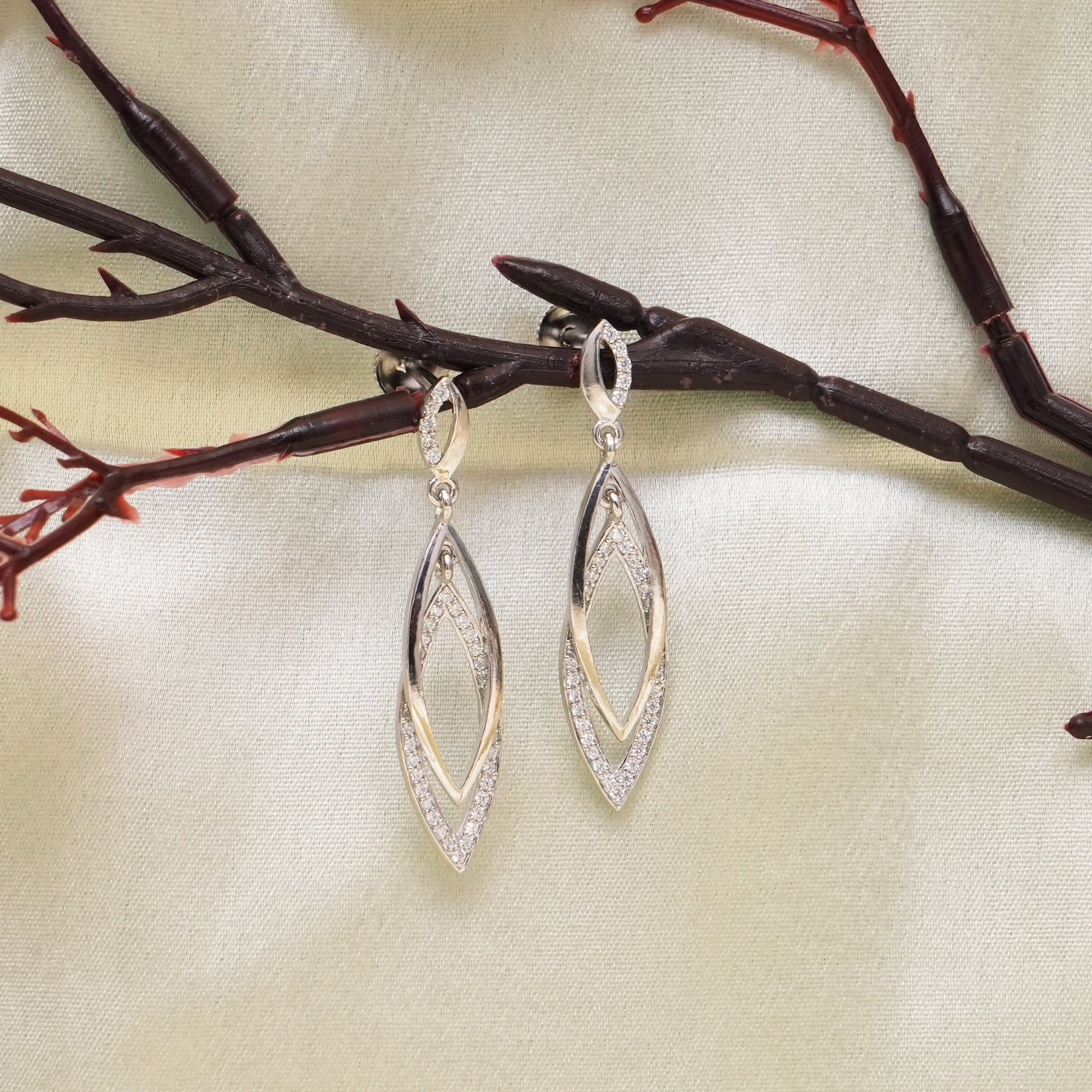 Elegant Diamond-Studded Drop Earrings in 925 Pure Silver