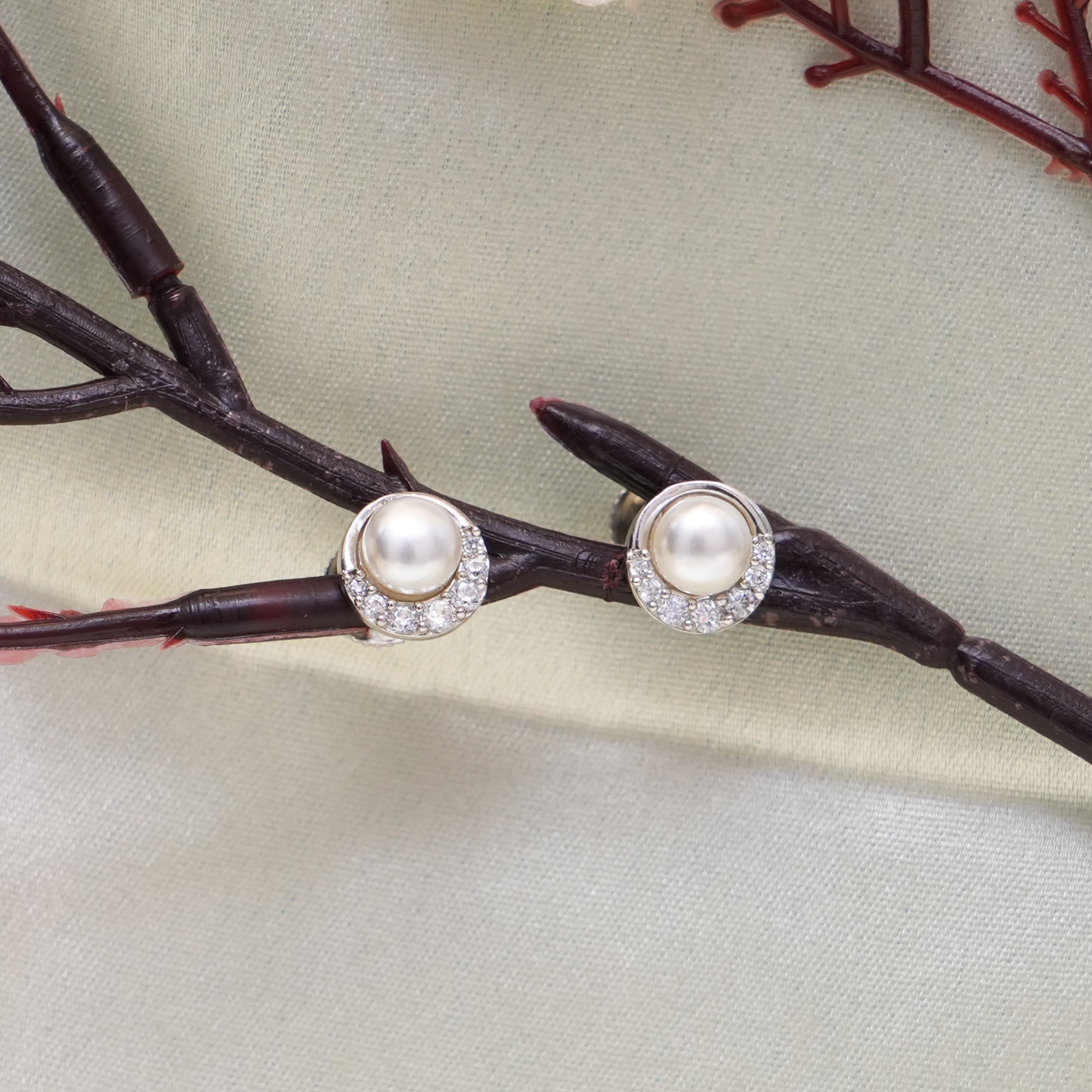Classic Pearl and Diamond Stud Earrings