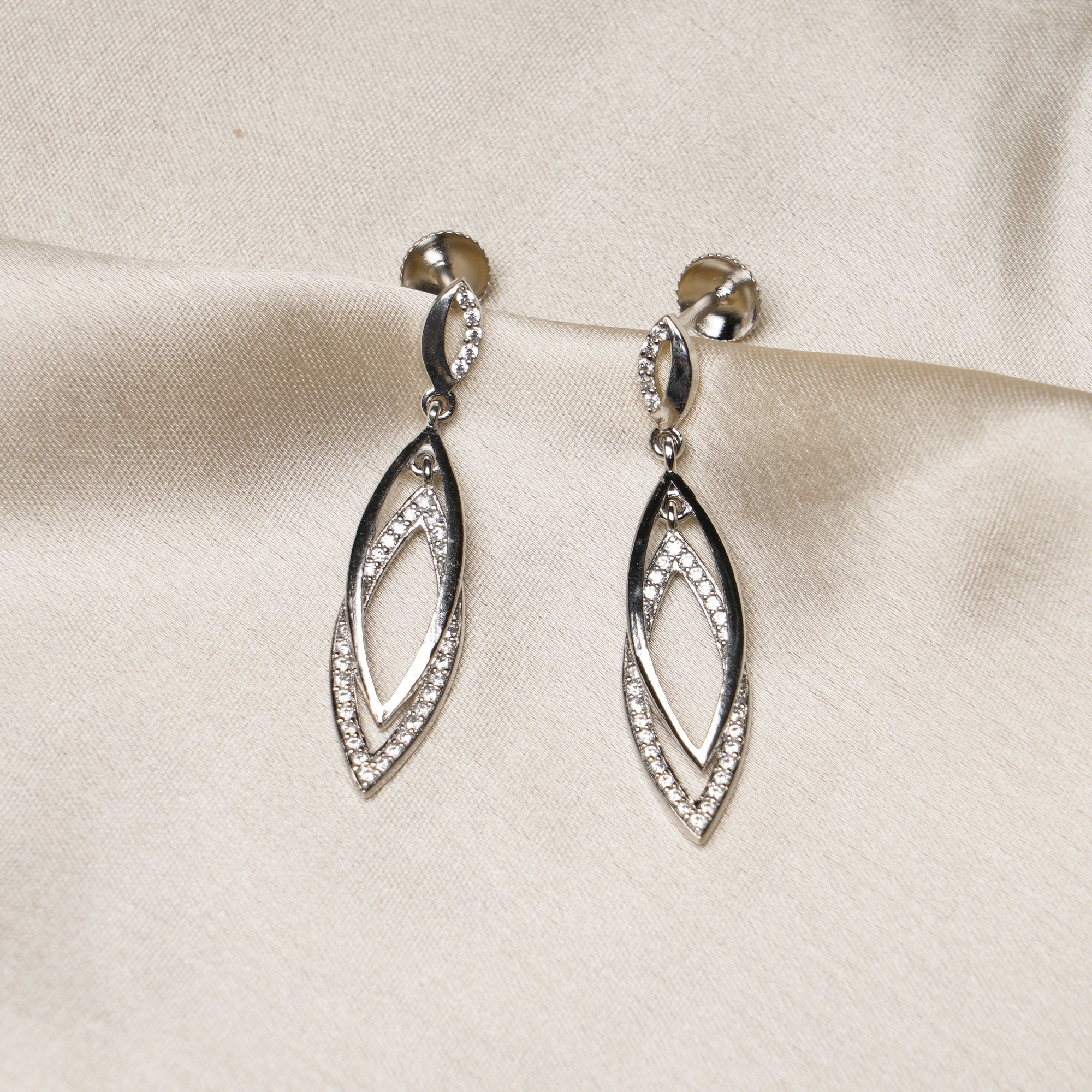 Elegant Diamond-Studded Drop Earrings in 925 Pure Silver
