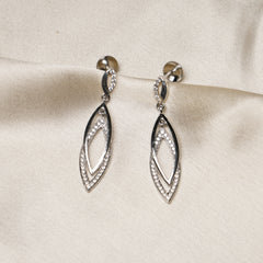 Elegant Diamond-Studded Drop Earrings in 925 Pure Silver
