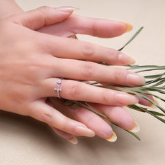 Silver Cross and Bloom Zircon Ring