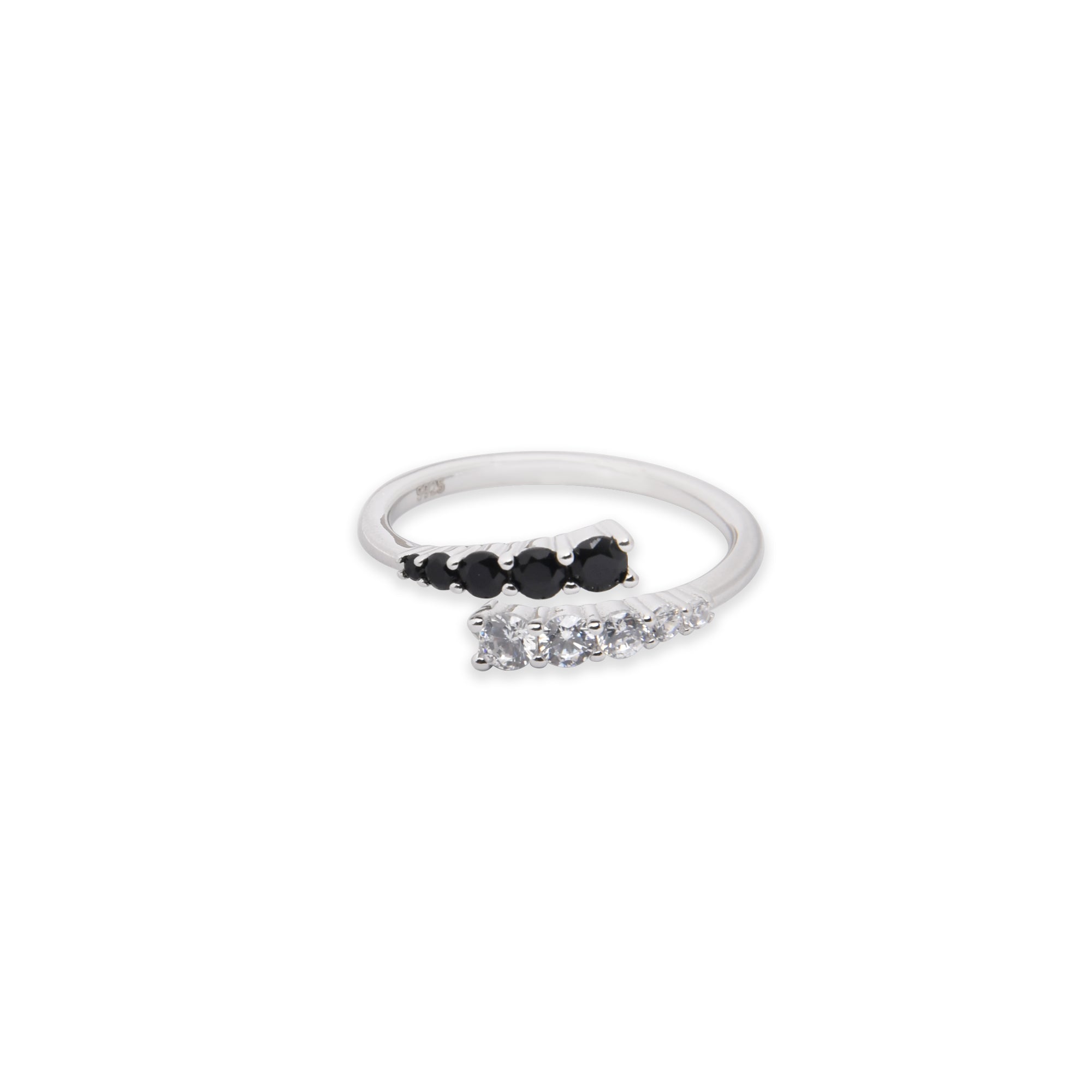 Adjustable Two-Tone Zircon Ring - Pure 925 Silver