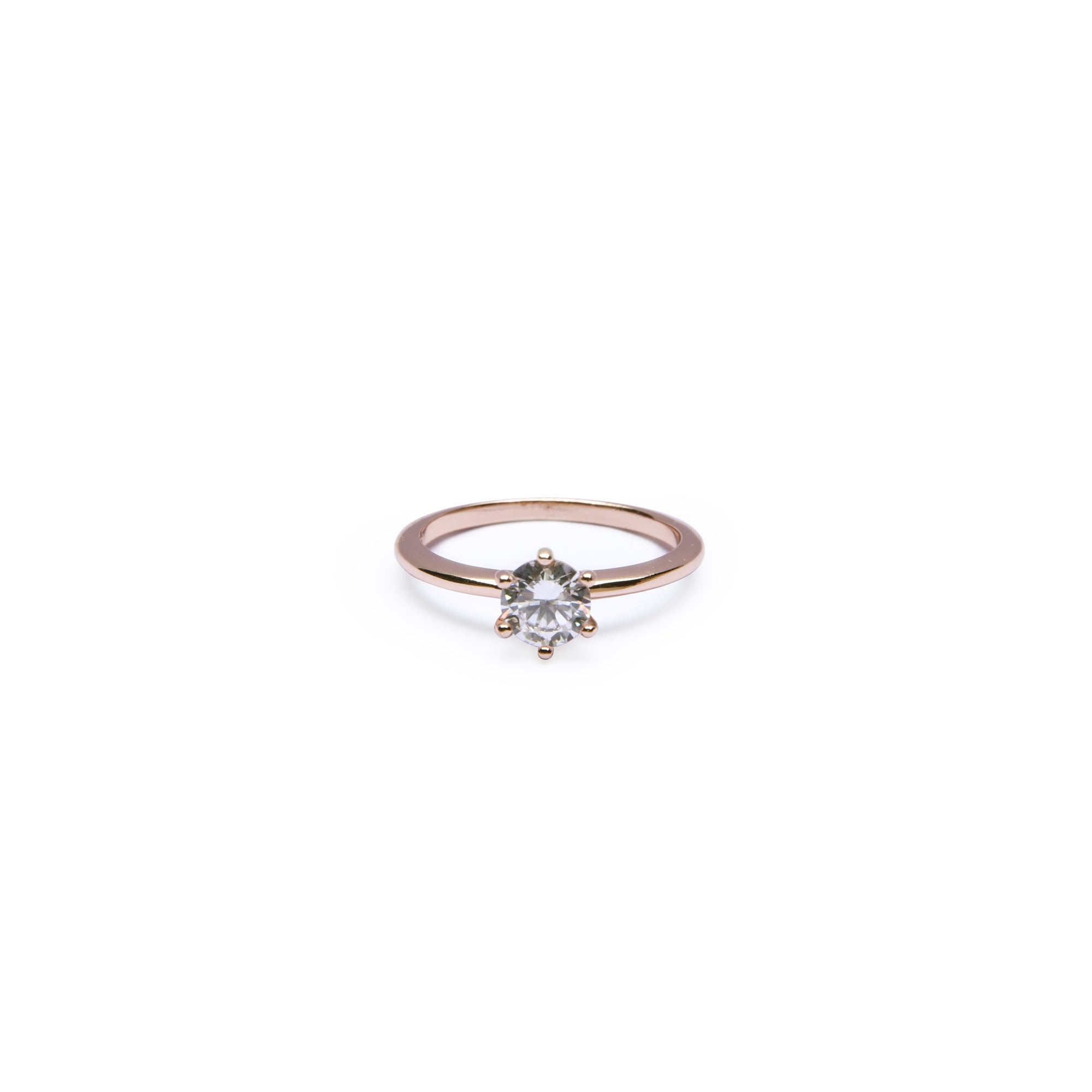 Rose Gold Solitaire Zircon Ring - Pure 925 Silver