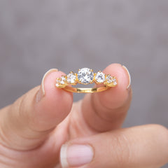 Gold Multi-Stone Zircon Ring - Pure 925 Silver