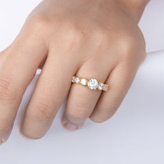 Gold Multi-Stone Zircon Ring - Pure 925 Silver