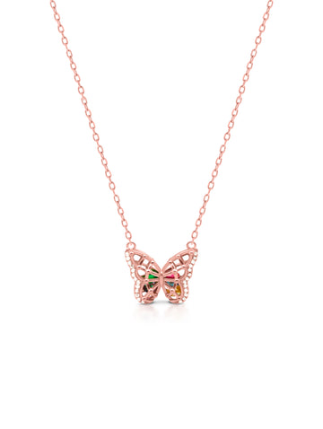 925 Sterling Silver Rose Gold Butterfly Pendant Necklace with Colorful Stones