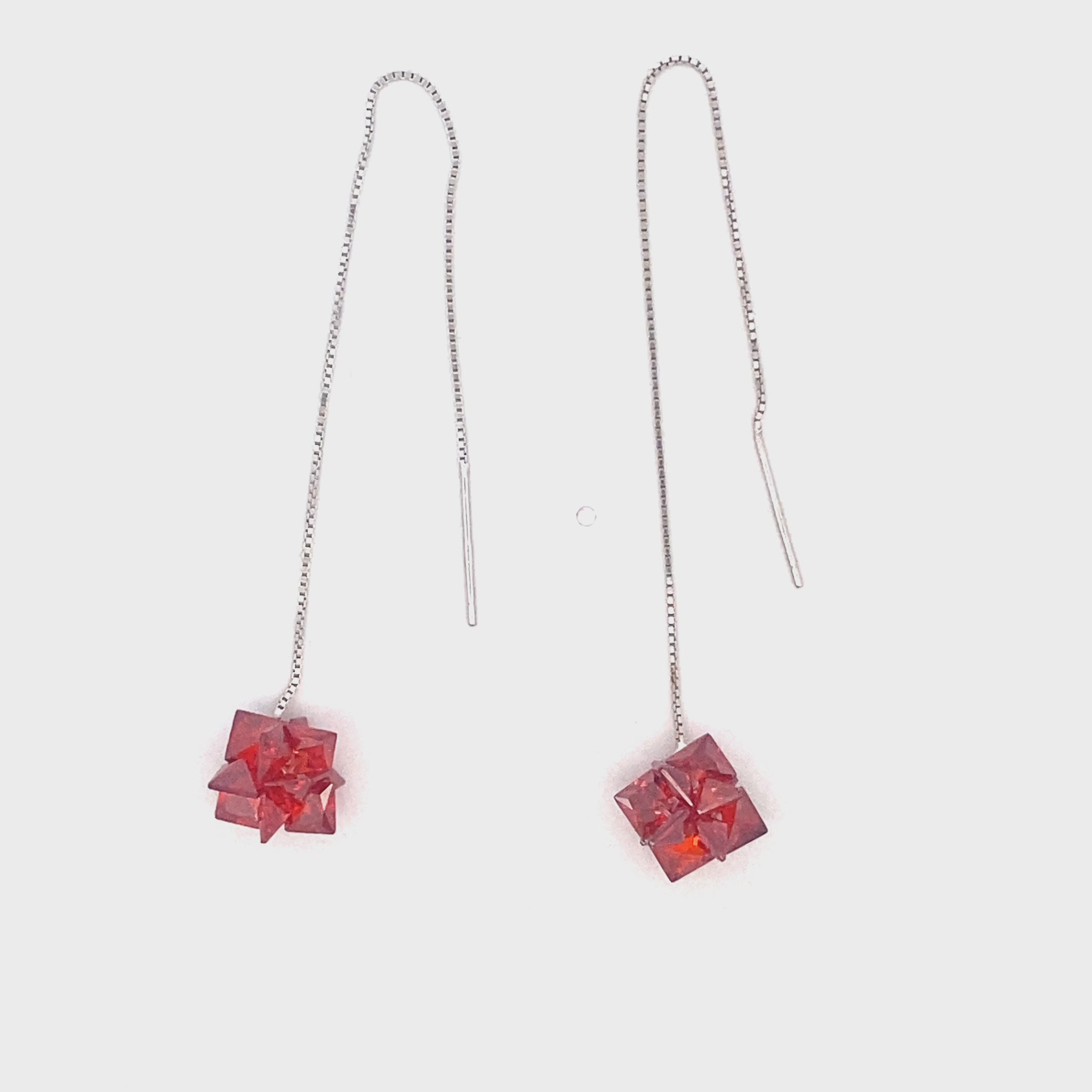 Threader Earrings with Red Crystal Design