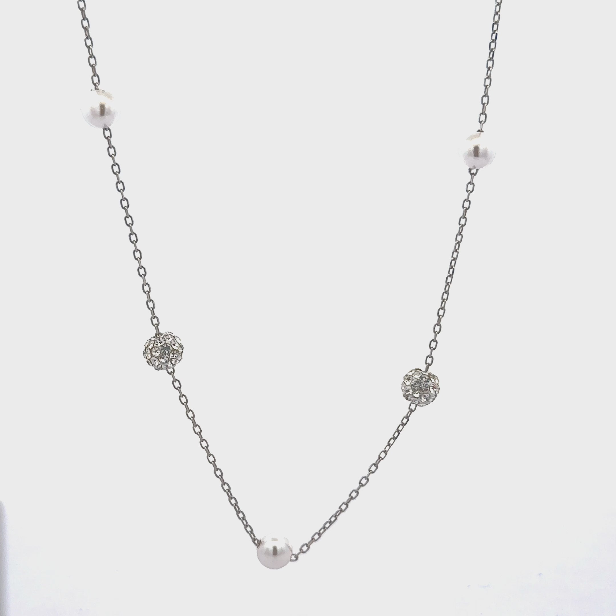 925 Sterling Silver Pearl & Zircon Ball Necklace