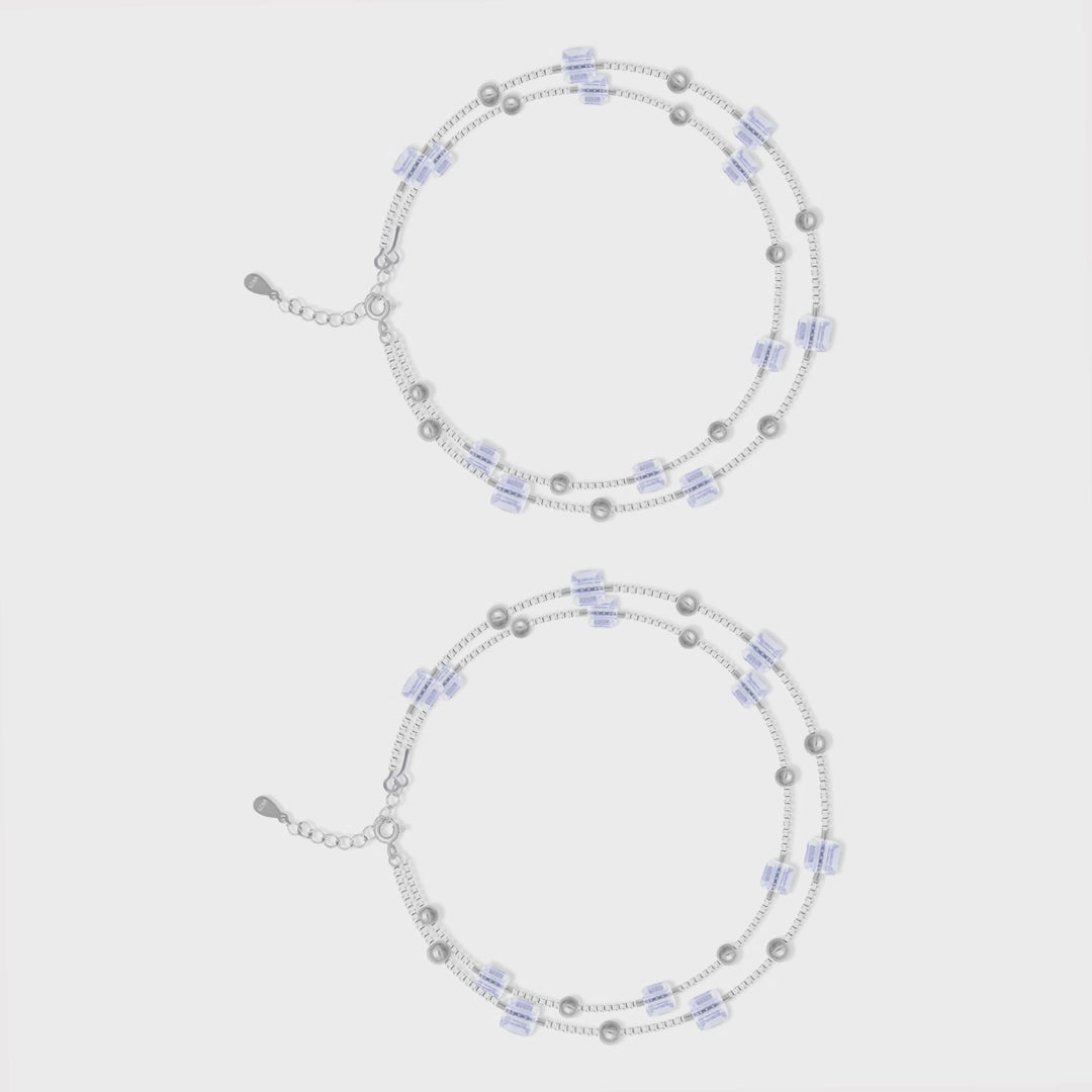 Double-Layered Rainbow Crystal Anklet – 925 Pure Silver