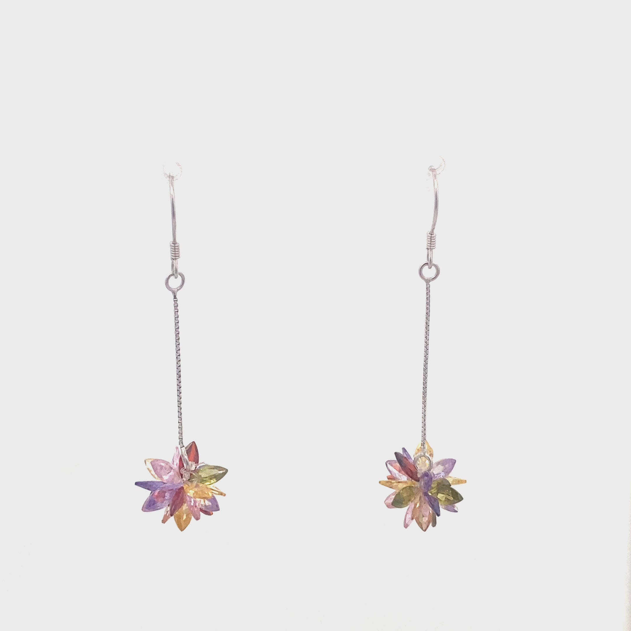 Silver Hanging Earrings with Rainbow Crystal