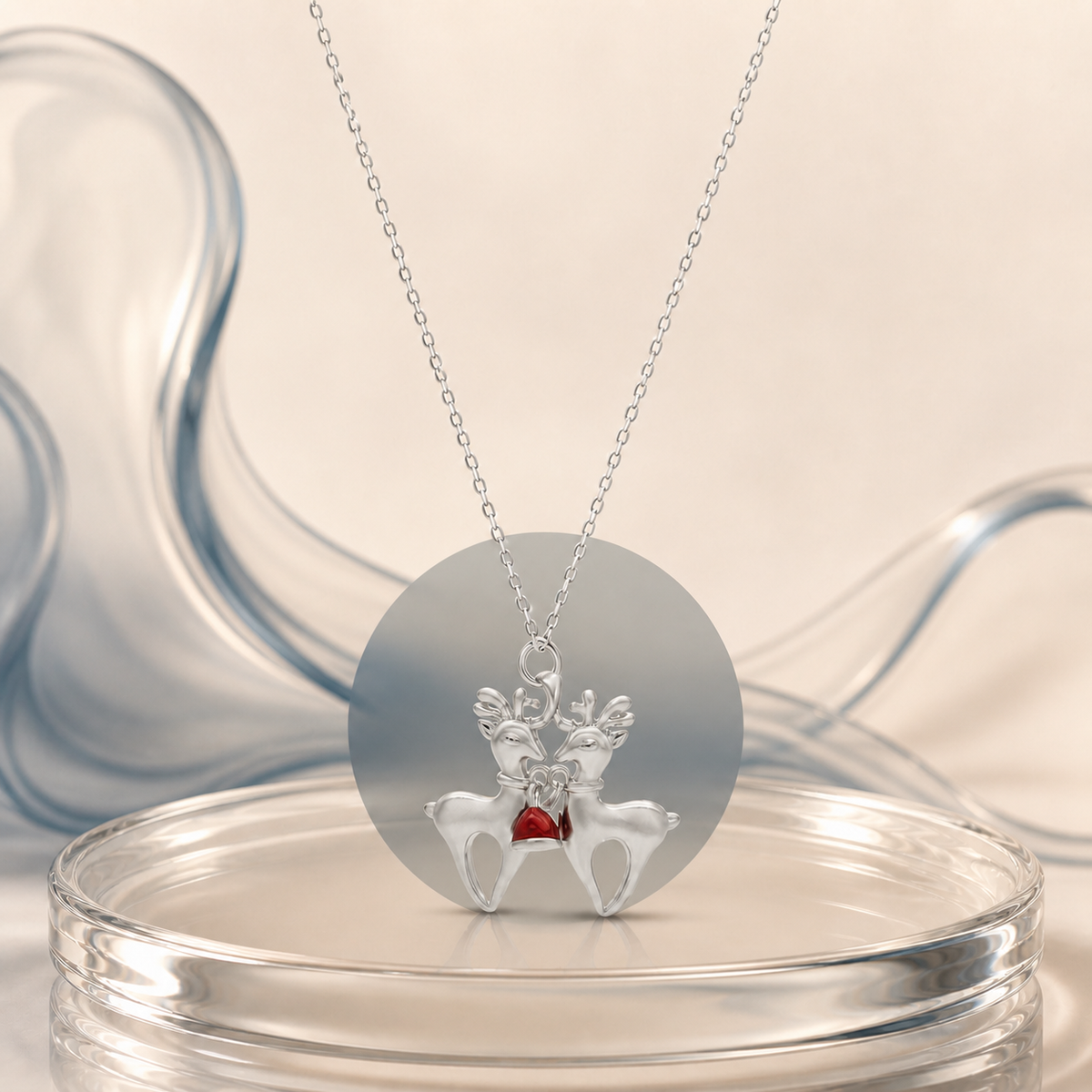 Silver chain on smoky mineral blue-grey tinted glass