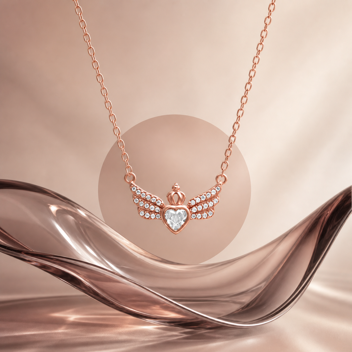 Gift necklace on dusty rose tinted glass