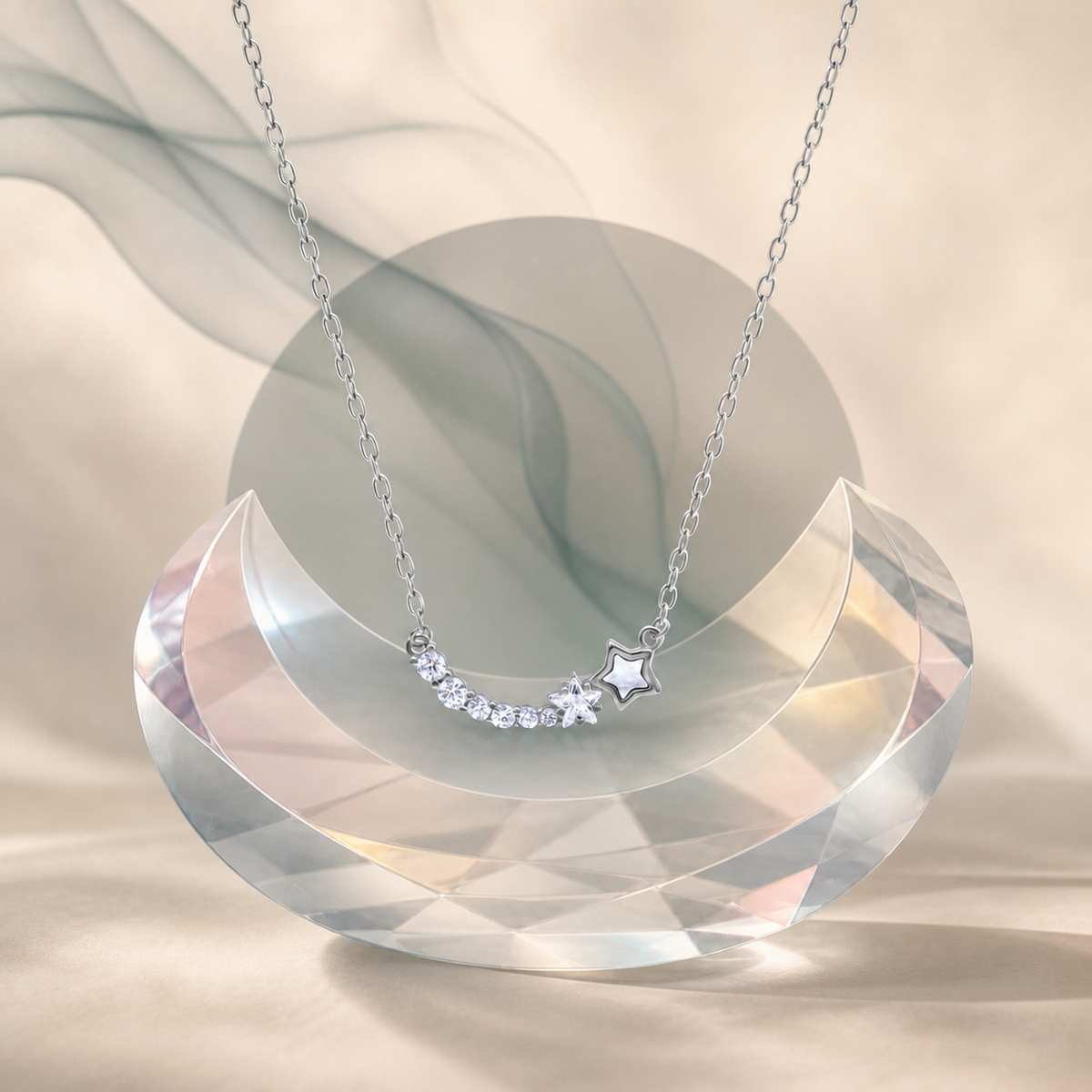 New arrival silver chain on sage-blue tinted glass