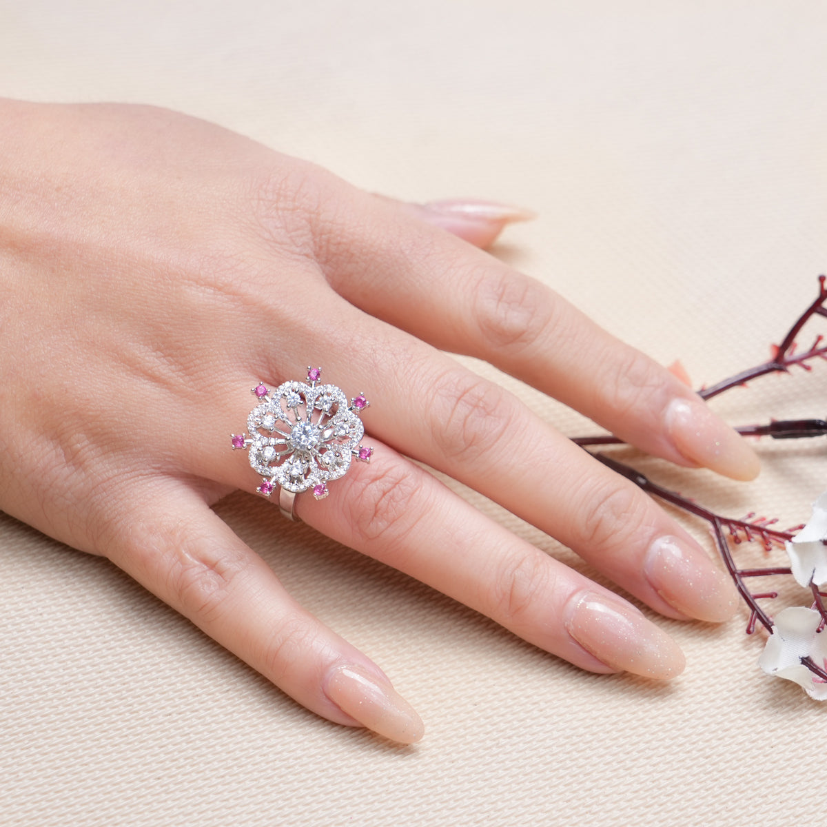 Floral Bliss Ring - 925 Pure Silver